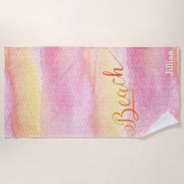 Toalha De Praia Pink Watercolor Abstrato Beach Monograma
