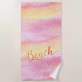 Toalha De Praia Pink Watercolor Abstrato Beach Monograma