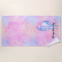 Toalha De Praia Pink Watercolor Púrpura Unicórnio