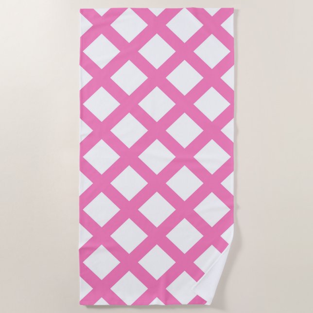 Toalha De Praia Pink White Checker Diamond Pattern (Frente)