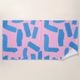 Toalha De Praia Pink with Blue Brushstroke Pattern
