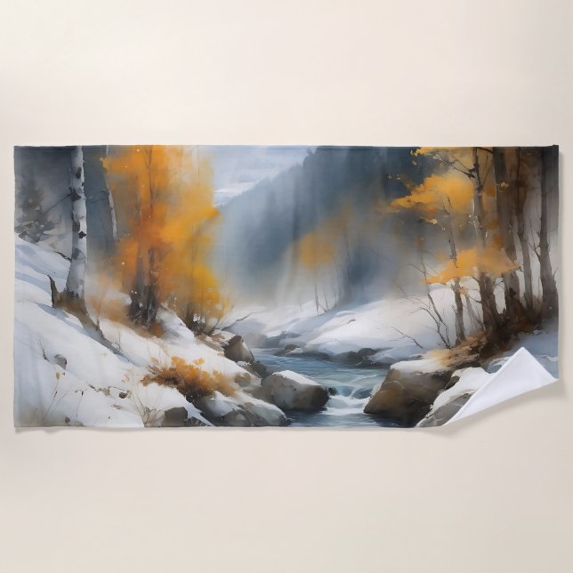 Toalha De Praia Pintor da paisagem fluvial serene snowy (Frente)