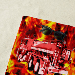 Toalha De Praia Pintor de óleo de caminhão de incêndio vermelho, t