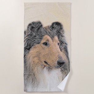 Toalha De Praia Pintura Collie (Rough) - Arte Cachorra Original