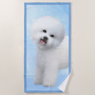 Toalha De Praia Pintura de Bichon Frise - Arte de Cachorro Origina