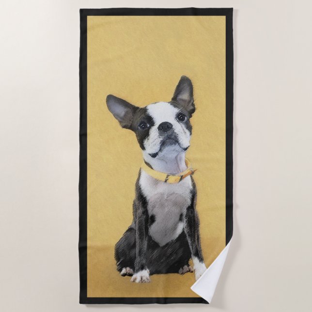 Toalha De Praia Pintura de Boston Terrier - Arte de Cachorro Origi (Frente)