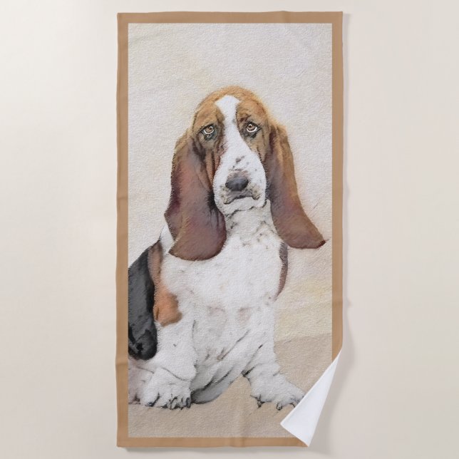 Toalha De Praia Pintura de Cachorro Basset - Arte de Cachorro Orig (Frente)