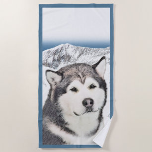 Toalha De Praia Pintura de Malamute no Alasca - Arte de Cachorro O