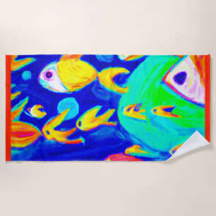 Toalha De Praia Pintura De Padrões De Peixes Coloridos Brilhantes.