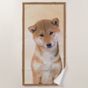Toalha De Praia Pintura de Shiba Inu (Vermelho) - Arte de Cachorro