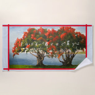 Toalha De Praia Pintura em árvore de fogo vermelho tropical Apena