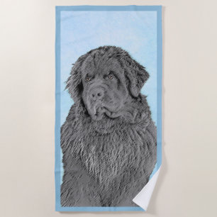 Toalha De Praia Pintura em Newfoundland - Arte Cão Original Bonit