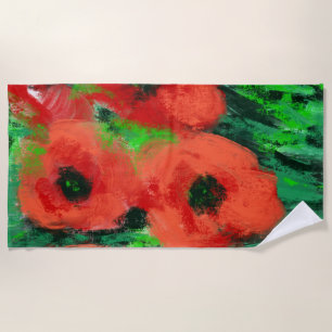 Toalha De Praia Pintura Floral de Papoulas Vermelhas Abstratas