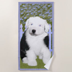 Toalha De Praia Pintura para papoilas de Sheepdog Inglês - Arte p