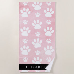 Toalha De Praia Pinturas De Cães, Patas Brancas, Aquarelas Rosa, S