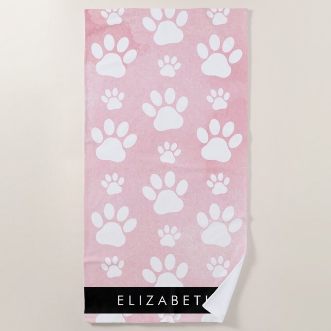 Toalha De Praia Pinturas De Cães, Patas Brancas, Aquarelas Rosa, S (Frente)