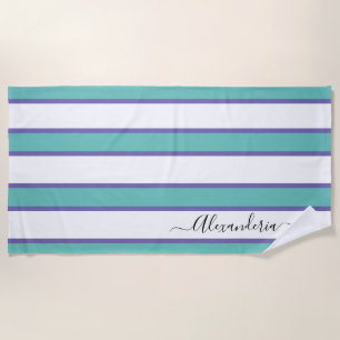 Toalha De Praia Piscina de Disquete Moderno Branco Azul Teal com S