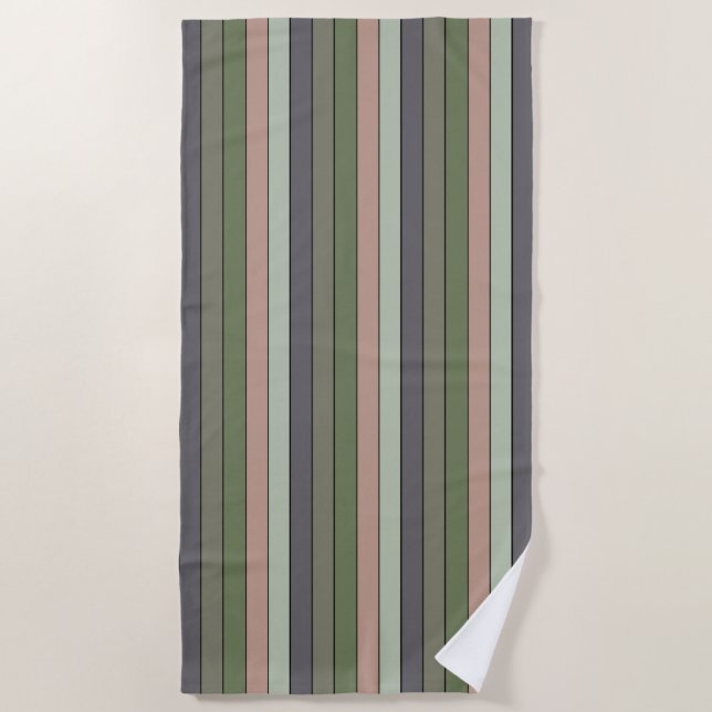 Toalha De Praia Pistachio Nut Shell Green Peach Stripes (Frente)
