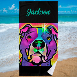 Toalha De Praia Pitbull Dog Pop Art Personalized  