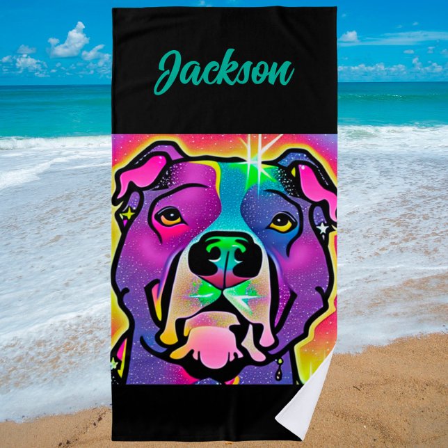 Toalha De Praia Pitbull Dog Pop Art Personalized   (Criador carregado)