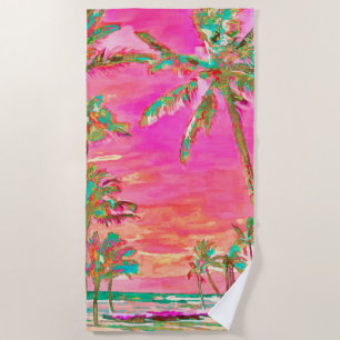 Toalha De Praia PixDezines Havaiano Antigo Praia/Rosa/Verde Água
