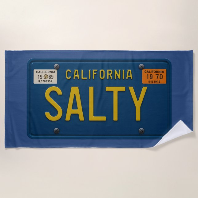 Toalha De Praia Placa de Licença de Surfista Retro Salgado 1969 Ca (Frente)