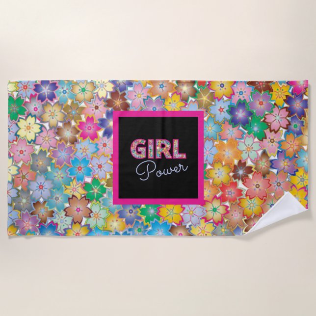 Toalha De Praia Poder da Menina | Girassas rosadas Lindas (Frente)