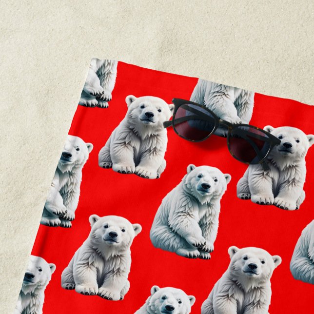Toalha De Praia Polar Bear Pattern Design On Red  (Criador carregado)