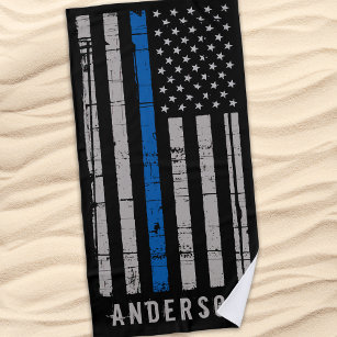 Toalha De Praia Polícia de Linha Azul Fino Personalizada