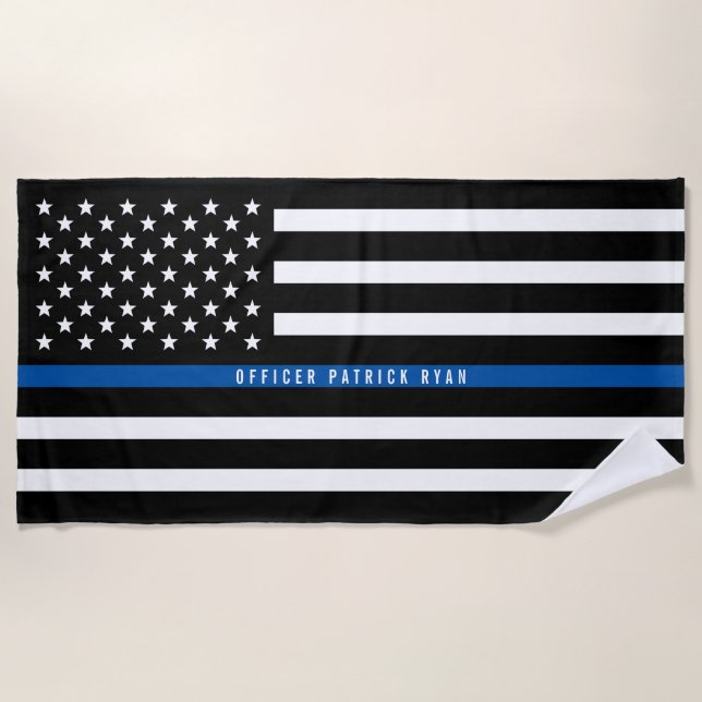 Toalha De Praia Polícia Fino Blue Line - Bandeira Americana Monogr (Frente)