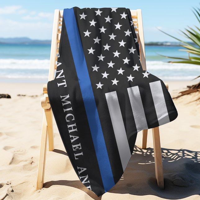 Toalha De Praia Policial Personalizado de Linha Azul Moderno (Criador carregado)