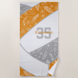 Toalha De Praia polo de cinza de laranja de casinha floral