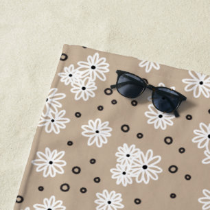 Toalha De Praia Pontos e Visitas - Taupe, Preto e Branco