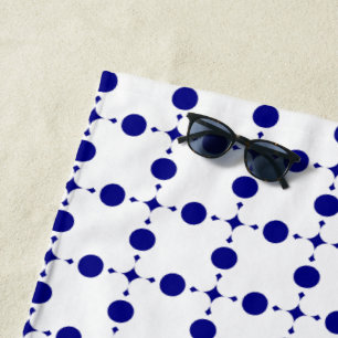 Toalha De Praia Pontos Polka Azul Marinho, Padrão de Pontos Polka