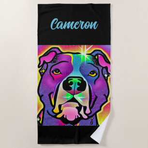 Toalha De Praia Pop de Arte do Cão Pitbull Personalizada