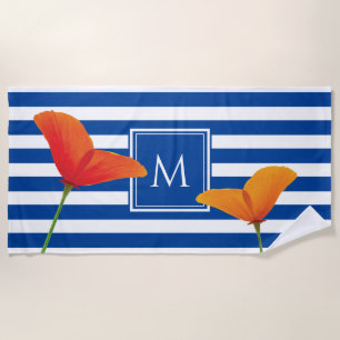 Toalha De Praia Poppy Blue Stripes Monograma