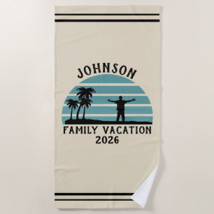 Toalha De Praia Pôr do Sol da Palmeira Vintage Férias Personalizad