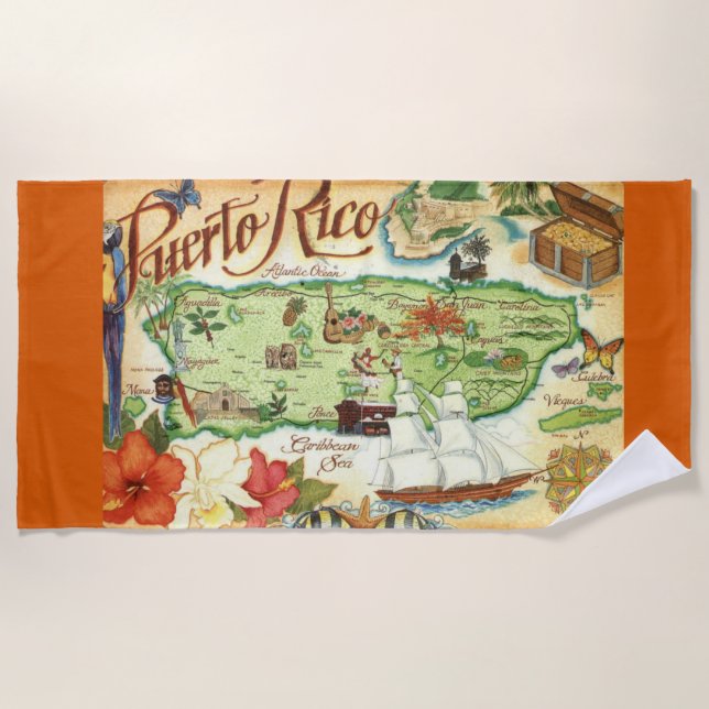 Toalha De Praia Porto Rico Map Beach Towel (Frente)