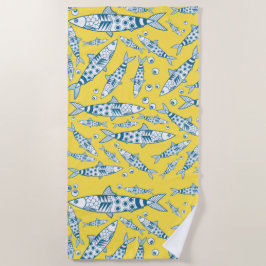 Toalha De Praia Português Lisboa Sardinha Padrão Azulejos Amarelo