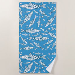 Toalha De Praia Português Lisboa Sardinha Padrão Azulejos Azul