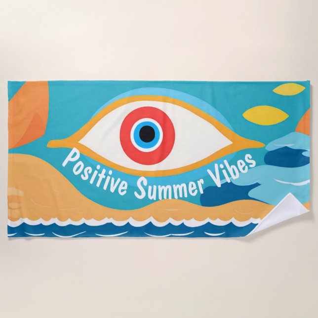 Toalha De Praia Positive Summer Vibes Mau Olho Moderno Praia Towel (Frente)