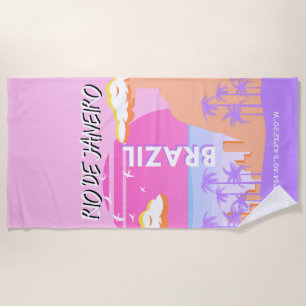 Toalha De Praia Poster Viagem de Arte Rosa do Rio de Janeiro