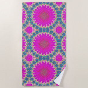 Toalha De Praia Potência Flor Psicodélica de Mandala Floral Retro
