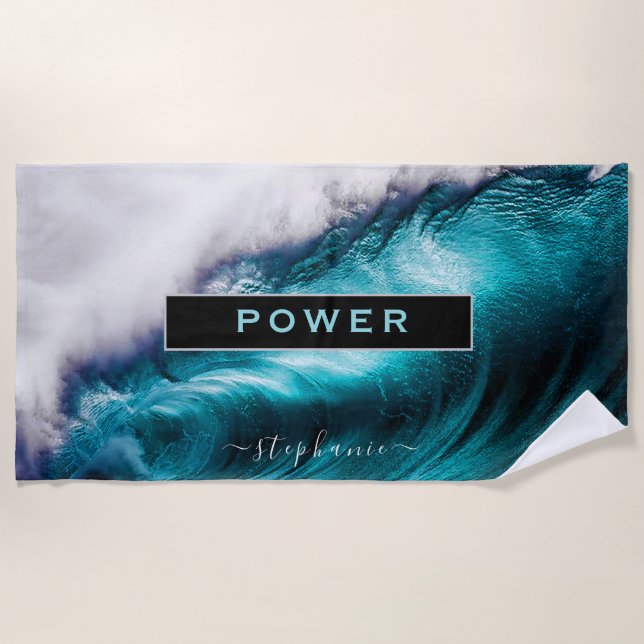 Toalha De Praia Power Inspiration Word Ocean Wave (Frente)