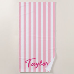 Toalha De Praia Praia de Stripe de Cabana Clássica Rosa e Branca