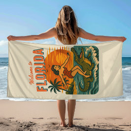 Toalha De Praia Praia de Surf de Jacaré Pin-up Retro Costeiro