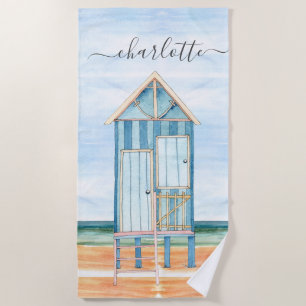 Toalha De Praia Praia Personalizada do Hut Beach Watercolor