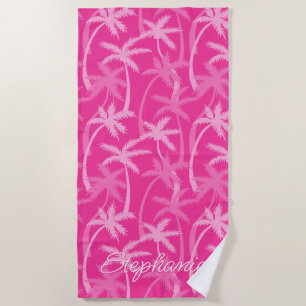 Toalha De Praia Praia Tropical Árvore Palmeira Rosa Monogramada