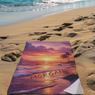 Toalha De Praia Praia Tropical Sunset Personalizada - Costa Sonhad