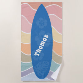 Toalha De Praia Prancha de Surf Blue Hawaii em Ondas Pastel